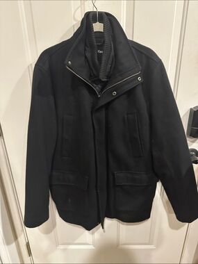 Calvin Klein Black Men's Pea Coat with Stand Collar